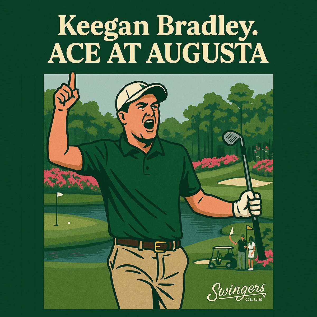 SwingersCrypto's tweet photo. ACE AT AUGUSTA. 🔥⛳️
Keegan Bradley just dropped the first hole-in-one of the 2025 Par 3 Contest — and did it in Swingers-level style.

For the uninitiated:
The Par 3 Contest is a Masters tradition where players dial it back… kinda.
Smiles > scorecards.

#Masters2025 https://t.co/f1fyRyZiUD