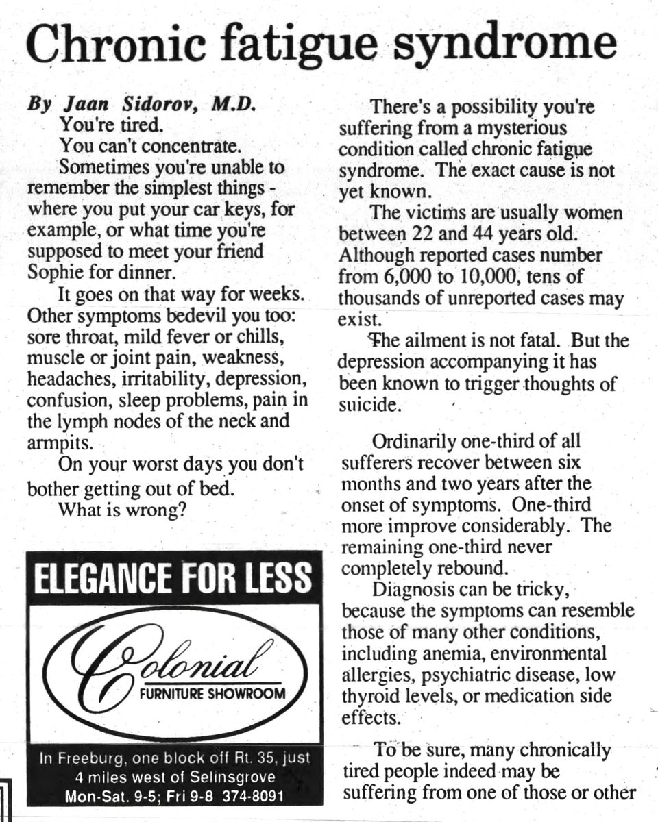 RFH1955's tweet image. The Danville News, US. 9th April 1993. #mecfs #myalgicencephalomyelitis #cfsme #myalgice