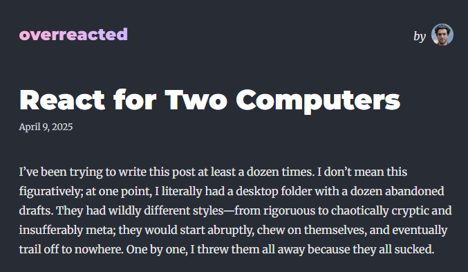 devagrawal09's tweet image. Dan Abramov takes another shot at explaining the new React