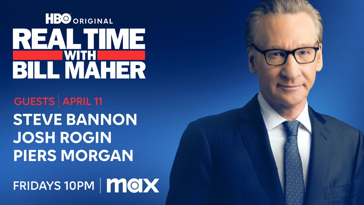 Real Time with Bill Maher (@realtimers) on Twitter photo FRIDAY: @BillMaher is back with a new episode of Real Time feat. Steve Bannon, <a href="/joshrogin/">Josh Rogin</a> and <a href="/piersmorgan/">Piers Morgan</a> PLUS the details of his dinner with <a href="/realDonaldTrump/">Donald J. Trump</a>!
10PM <a href="/HBO/">HBO</a> + <a href="/StreamOnMax/">Max</a> FRIDAY: @BillMaher is back with a new episode of Real Time feat. Steve Bannon, <a href="/joshrogin/">Josh Rogin</a> and <a href="/piersmorgan/">Piers Morgan</a> PLUS the details of his dinner with <a href="/realDonaldTrump/">Donald J. Trump</a>!
10PM <a href="/HBO/">HBO</a> + <a href="/StreamOnMax/">Max</a>