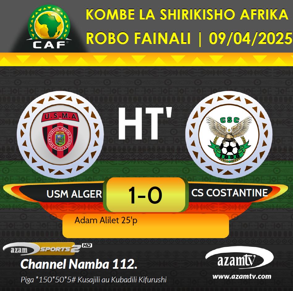 azamtvtz's tweet photo. MAPUMZIKO | #CAFCC
HT: RS Berkane 0-0 ASEC Mimosas (Agg: 1-0)
HT: USM Alger 1-0 SC Costantine (Agg: 2-1)
LIVE #AzamSports1HD na #AzamSports2HD
#CAFConfederationCup #CAFCC #KombeLaShirikishoAfrika #CCC #RSBerkane #USMAlger #ASECMimosas #CSCostantine
@CAFCLCC https://t.co/nIeuMb5DE4