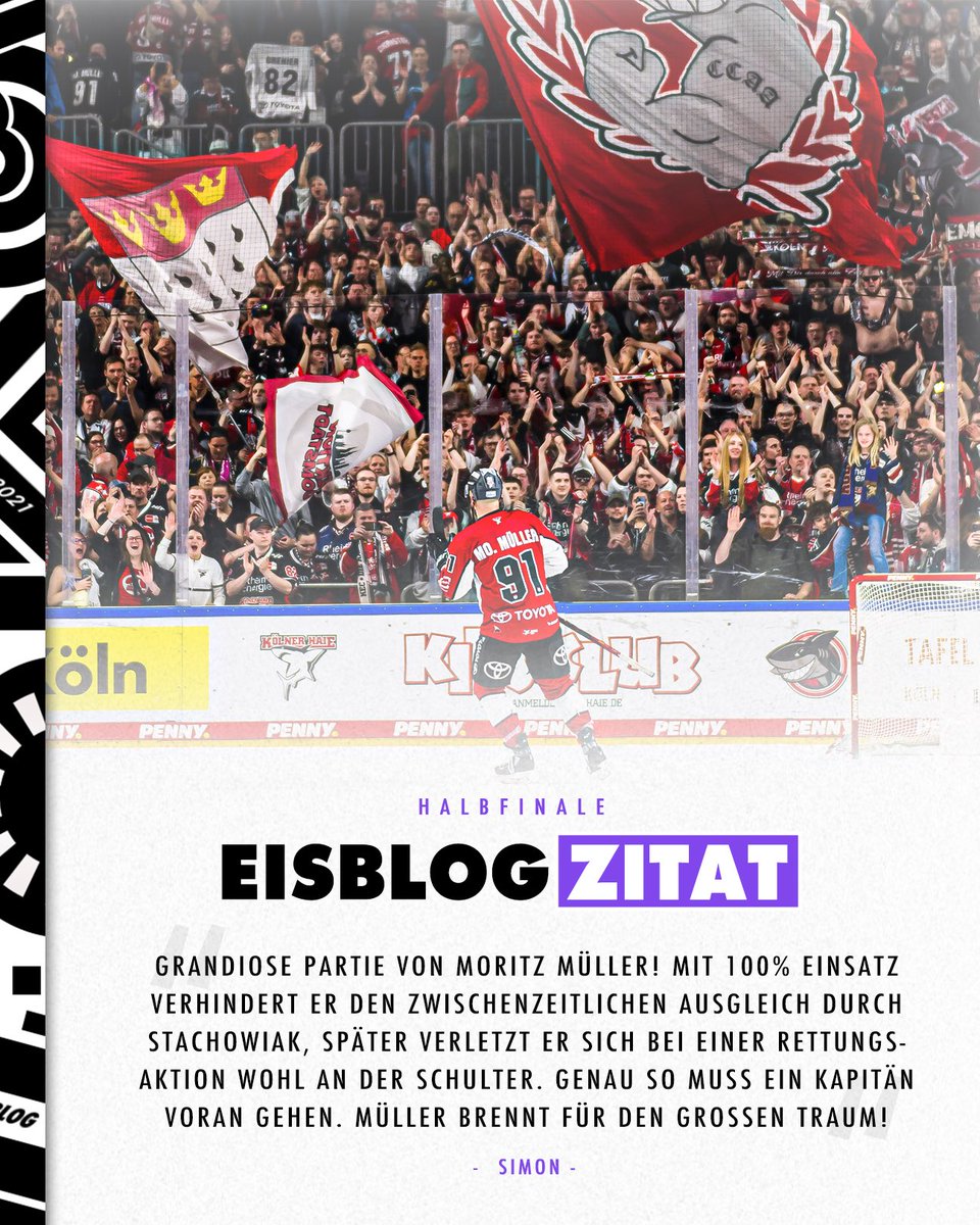 Eisblog_'s tweet photo. Kölns Traum lebt weiter! 🦈

Uff! Die Haie holen sich auch Spiel vier der Serie gegen den Hauptrundenmeister und könnten damit bereits am Freitag ins Finale einziehen. Erneut ist es kompromisslose Defensivarbeit und ein überragender Julius Hudacek, die zum Schlüssel werden. 🔥😳

#Eishockey 🧊
-
📸 City-Press