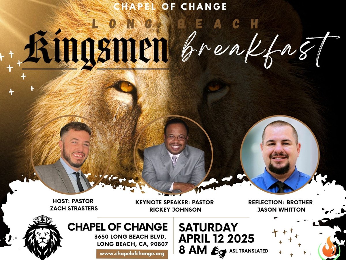 rickeyjohnson's tweet photo. THREE DAYS BEFORE THIS BIG EVENT! This Saturday, April 12, 2025, at 8 AM, is the second Kingsmen Breakfast for 2025. The event is hosted at the Chapel of Change—3650 Long Beach Blvd, Long Beach, CA 90807. https://t.co/urjh45DB8g
