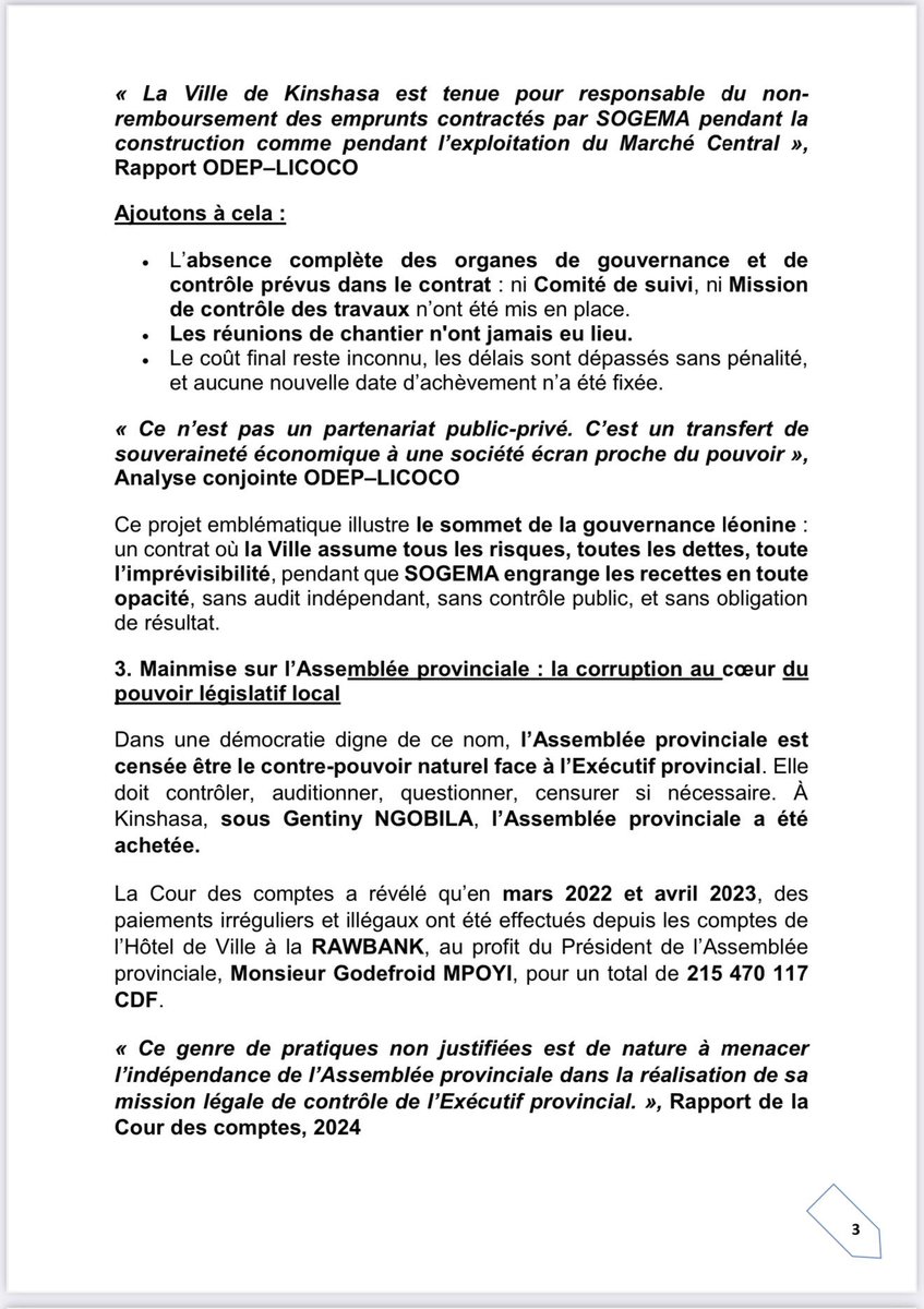 TopCongo's tweet photo. #Kinshasa, l’@odeprdc dénonce « avec vigueur la gouvernance calamiteuse, illégale et prédatrice de l’ancien gouverneur @GentinyNgobilaM et exige l’ouverture immédiate des poursuites contre lui sur le dossier Zando » #RDC #DRC @GouvernoratK https://t.co/Ar6vojB4mo