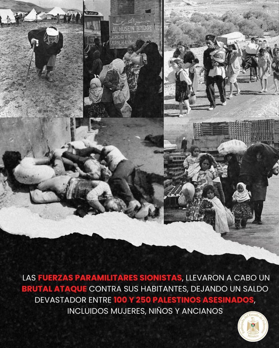 PalestineMX's tweet photo. Un día como hoy, en 1948, fuerzas paramilitares sionistas cometieron la masacre de Deir Yassin.
Los crímenes, las masacres, la limpieza étnica contra el pueblo palestino no comenzaron hace 18 meses, sino hace décadas.
¡Basta ya! https://t.co/bIXAqoWGYH