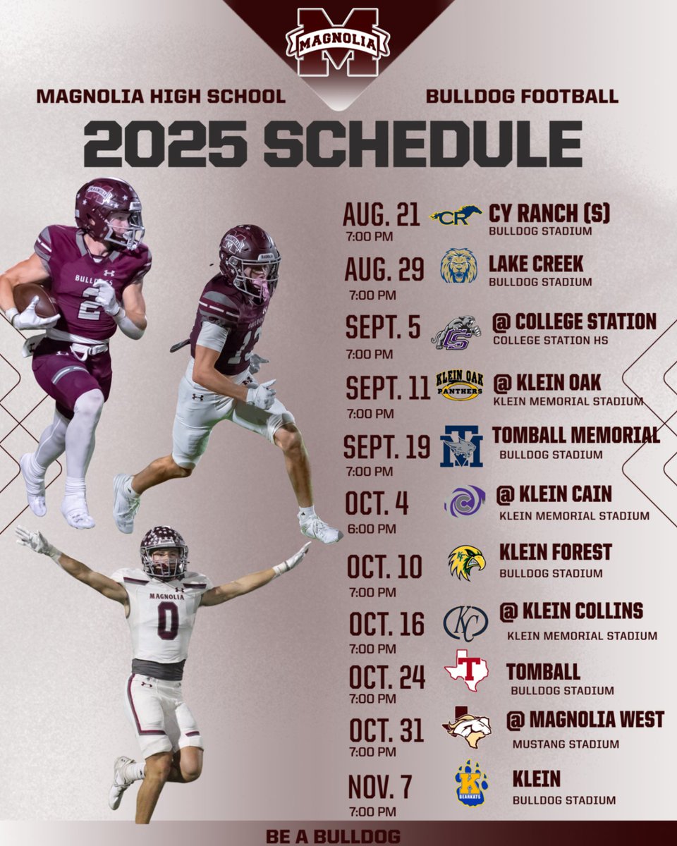 Magnolia Bulldogs Football (@dogfootball) on Twitter photo The Bulldogs are gearing up for Spring Training in preparation for our 2025 season. Here is what the 2025 schedule looks like. Go Dogs! <a href="/MagISDAthletics/">Magnolia ISD Athletics</a> <a href="/MagnoliaHighTX/">Magnolia High School</a> The Bulldogs are gearing up for Spring Training in preparation for our 2025 season. Here is what the 2025 schedule looks like. Go Dogs! <a href="/MagISDAthletics/">Magnolia ISD Athletics</a> <a href="/MagnoliaHighTX/">Magnolia High School</a>
