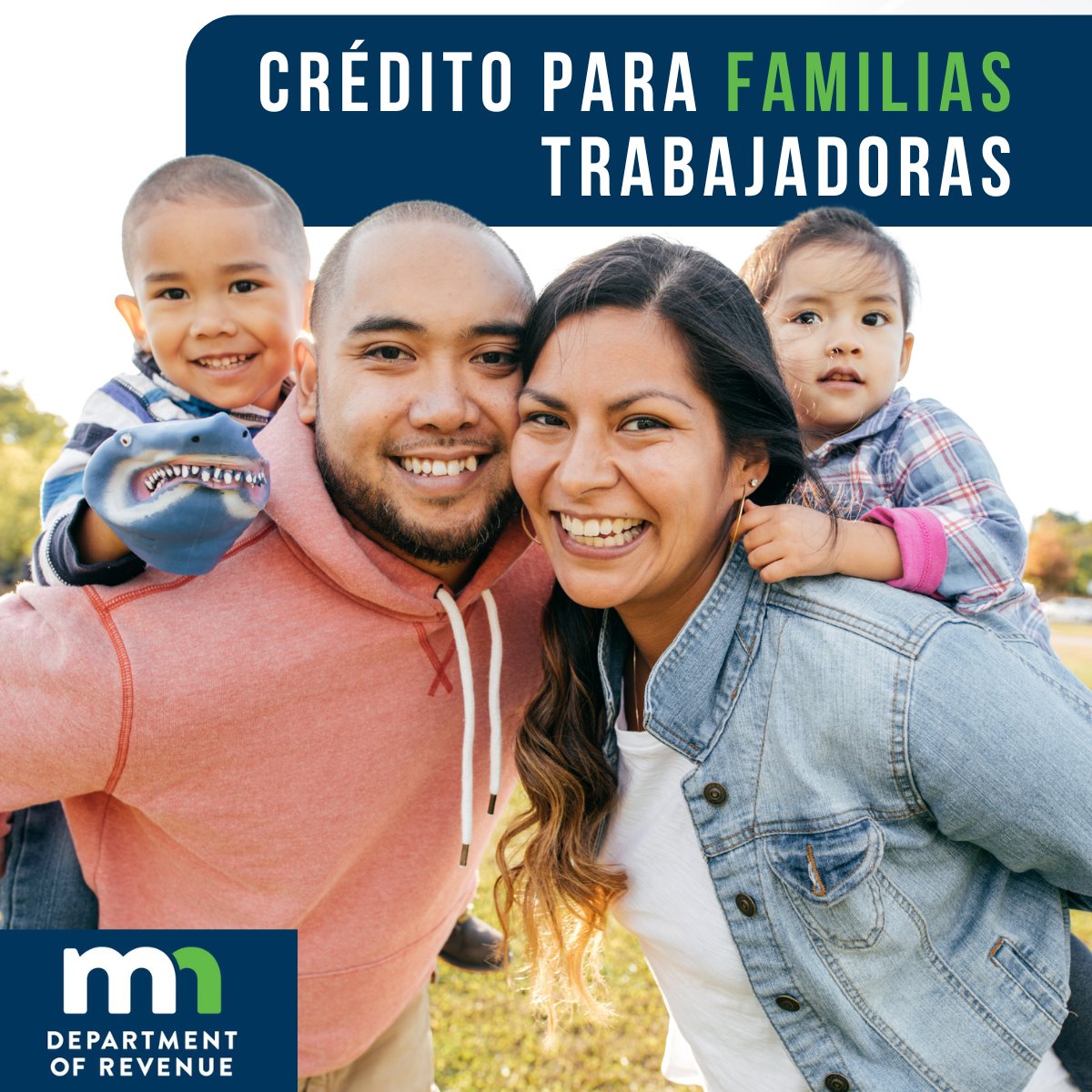 📣 ¡Atención, residentes de Minnesota! 

🌟 Descubre los beneficios del Crédito para Familias Trabajadoras.
💵 ¡Podrías calificar para un reembolso, incluso si no debes impuestos!

👉 Obtén más información aquí: revenue.state.mn.us/working-family…