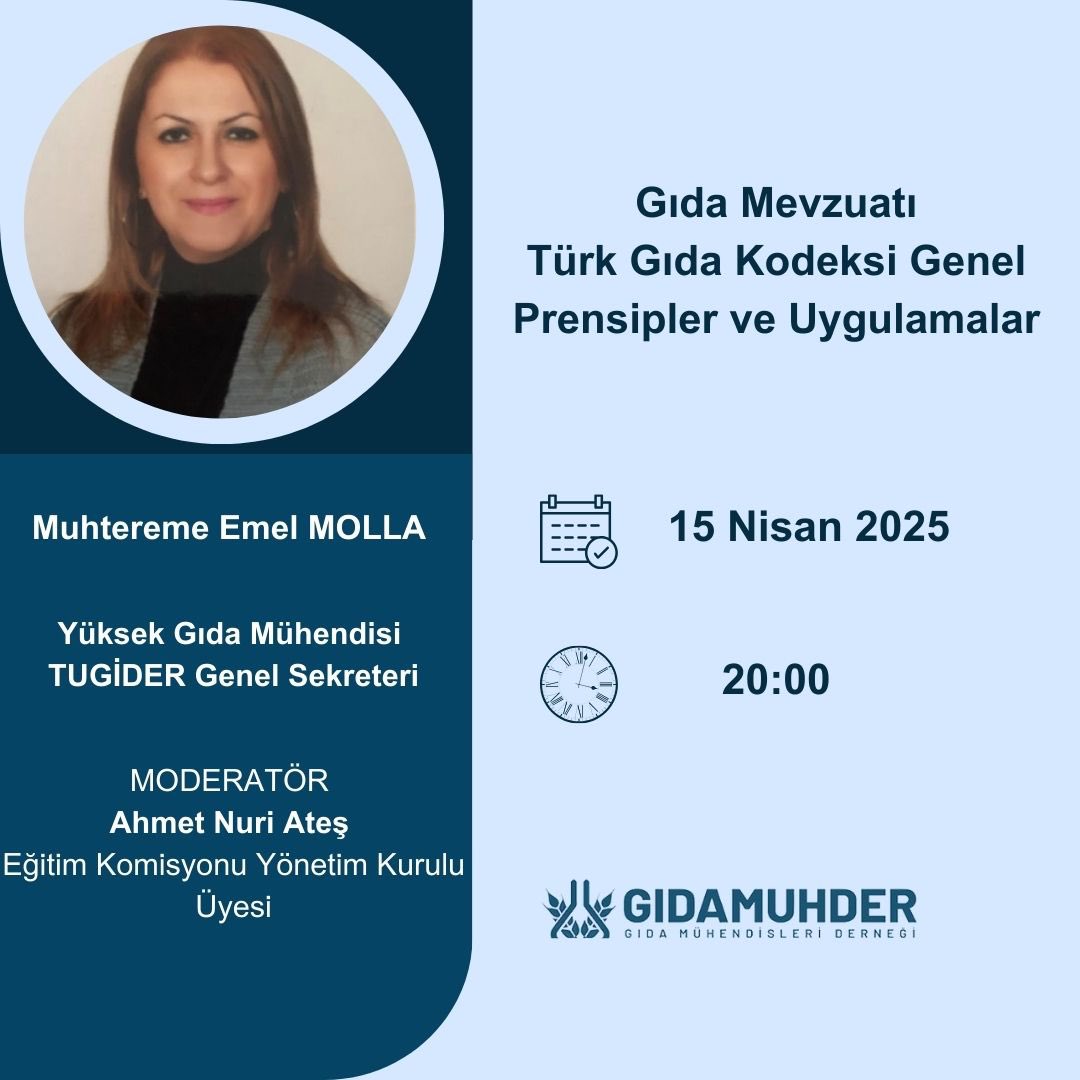 gidamuhder's tweet photo. | Online Eğitim

“Gıda Mevzuatı Türk Gıda Kodeksi Genel Prensipler ve Uygulamalar”

📅 15 Nisan 2025 

⏰ 20:00

Katılım ücretsizdir.

Kayıt için linke tıklayınız.

https://t.co/eY8cibZvFG https://t.co/9YLWQMLeQ9