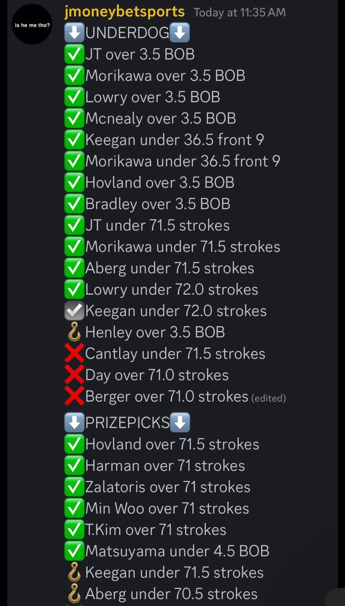 It’s Masters weekend, and we are coming in HOT⛳️⛳️⛳️

We have been on a TEAR this PGA season. Every photo below is within the last 5 tournaments. In our last 8 tournaments coming into the masters, we are +16.72u. 

I would HIGHLY recommend trying out betting on PGA props. The