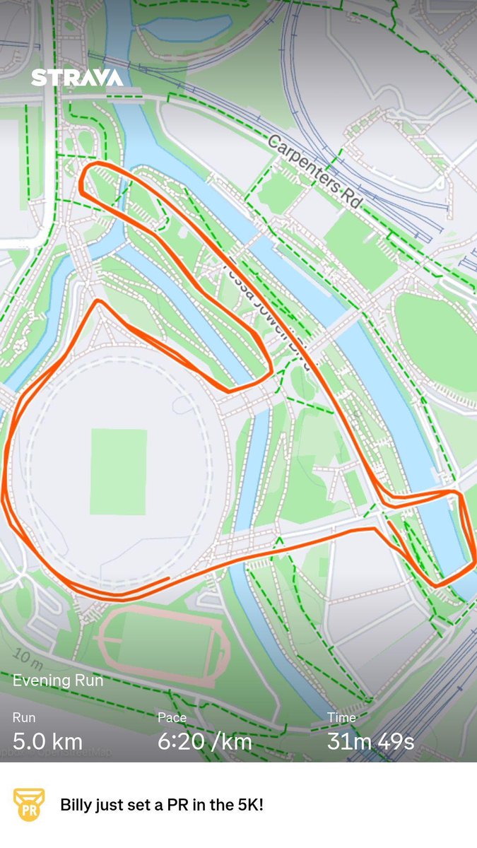 BeeGTech's tweet photo. Olympic Park 5k with a PB too ✅🏅 https://t.co/XZfx3qyLpa