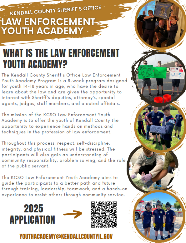 The KCSO Youth Academy is designed to introduce participants to the field of law enforcement. Opportunities to meet and speak with judges/court services officers/Fire and health department personnel and more. 
APPLICATIONS CLOSE MAY 1ST - bit.ly/KCYouthAcademy