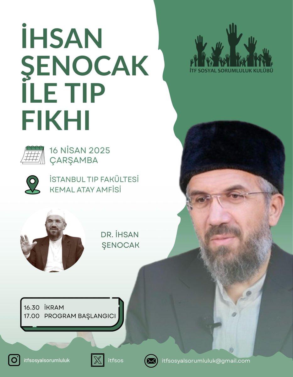 itfsos's tweet photo. Merhaba Arkadaşlar

Hekimliğin fıkhi temellerini, İslam’ın mahremiyet anlayışını ve Müslüman bir hekimin duruşunu birlikte konuşacağımız
"İhsan Şenocak ile Tıp Fıkhı" programımıza hepiniz bekliyoruz 😊

Programımız dışarıdan katılıma açıktır.
Formu doldurmayı unutmayınız. ⬇️ https://t.co/evwItZZj0r