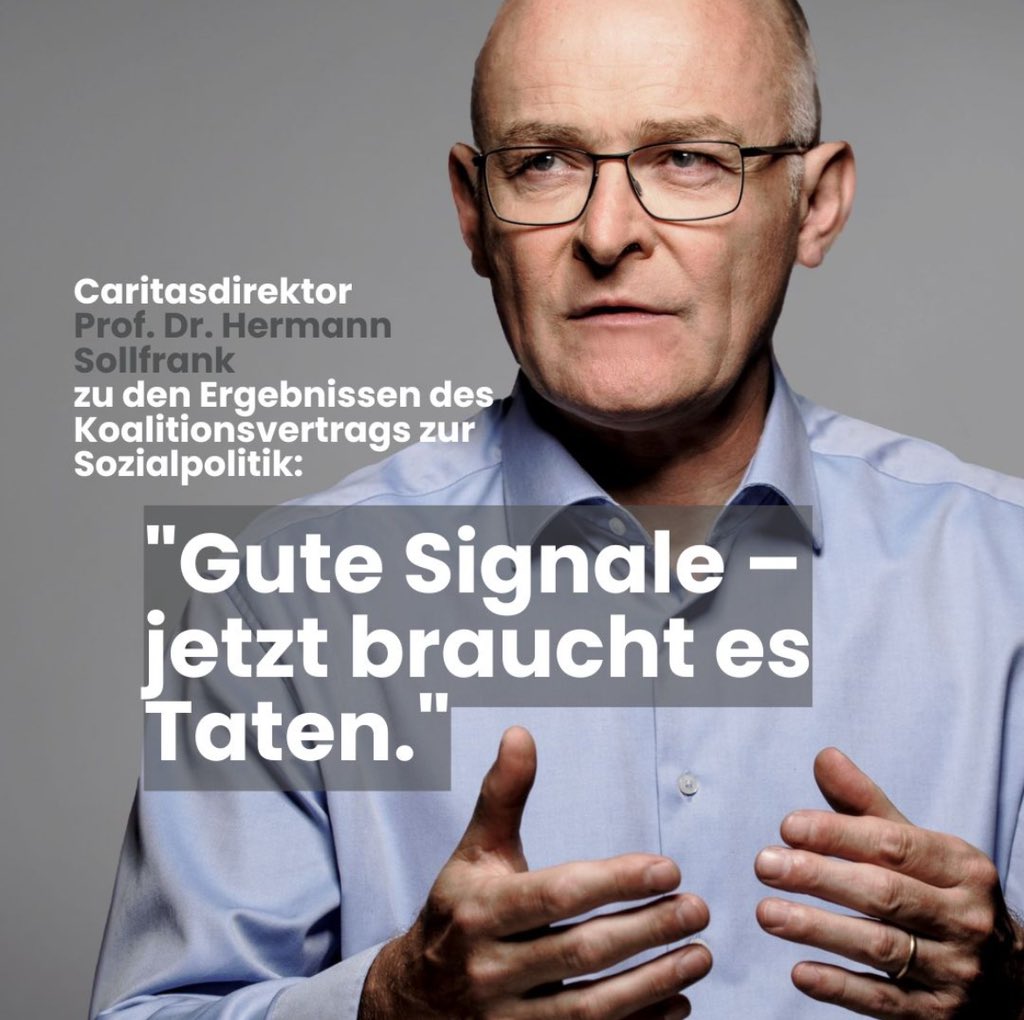 „Schritte in die richtige Richtung!“ 
Prof. Hermann Sollfrank, Caritasdirektor <a href="/CaritasMuc/">Caritas München </a> #Koalitionsvertrag
✅ Rente, die trägt
✅ Würde in der Pflege
✅ Unterstützung für Familien
✅ Bezahlbarer Wohnraum
👉Soz. Gerechtigkeit beginnt dort, wo niemand ums Nötigste kämpfen muss.
