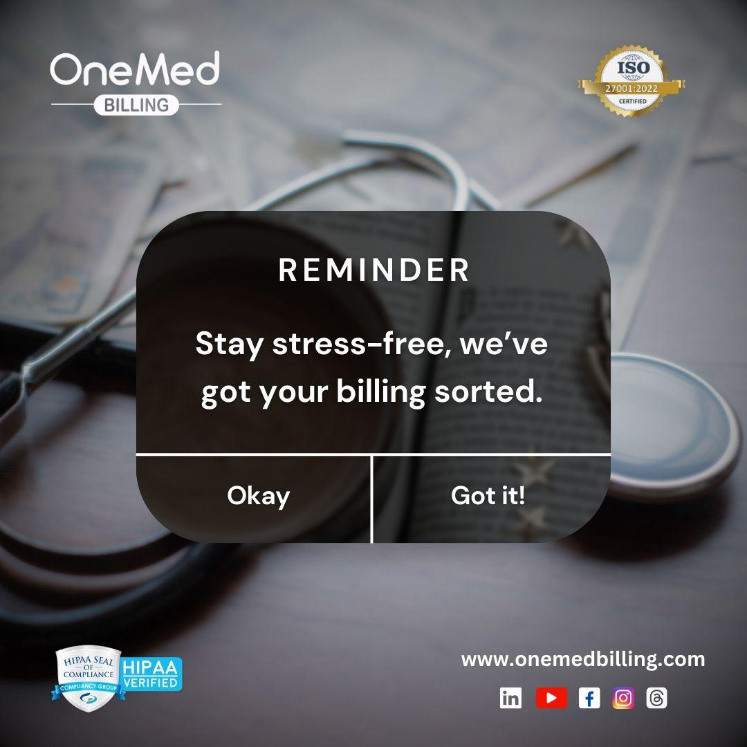 OneMedBilling's tweet photo. Don’t worry about your billing — we’ll take care of it for you!

Email us to see how we can help: sales@onemedbilling.org

 #Medicalbilling #BillingSupport #OneMedBilling #StayStressFree #HIPAAVerified
#OneMed https://t.co/TSfGPCqHH9
