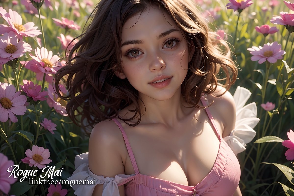 rogue_mai's tweet photo. Wendy gazes up at you from the meadow, her eyes teasing through the wildflowers.🌸💗
#AIWallpaperWednesday by @Blue_AI__Bunny
#SpringBlossomsAI by @oracionai
#AIArt #AIChallenge https://t.co/lIwlA2Pneq