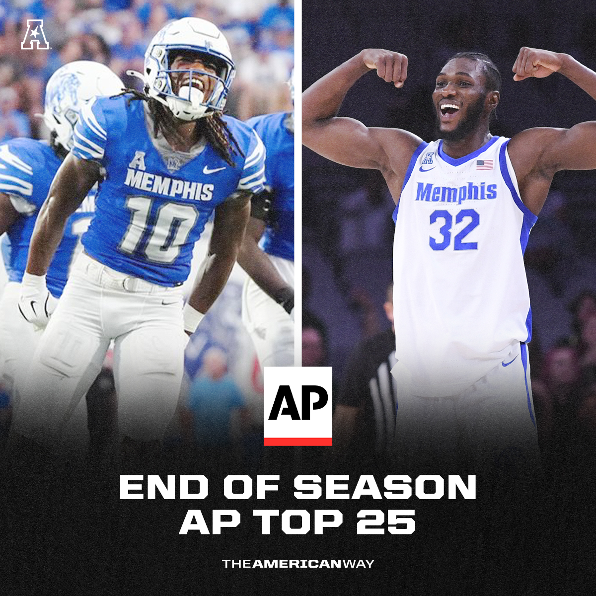 The American (@american_conf) on Twitter photo .<a href="/MemphisFB/">Memphis Football</a> & <a href="/Memphis_MBB/">Memphis Basketball</a> are both RANKED in the end of season AP top 25📈💪
#AmericanWay .<a href="/MemphisFB/">Memphis Football</a> & <a href="/Memphis_MBB/">Memphis Basketball</a> are both RANKED in the end of season AP top 25📈💪
#AmericanWay