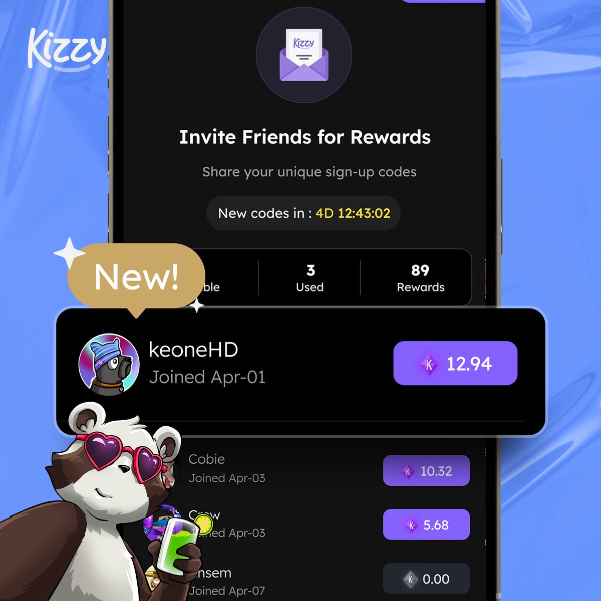 Now, you can invite your friends to play! 

And, you get ✨Bonus✨ Purple K based on how much they play.