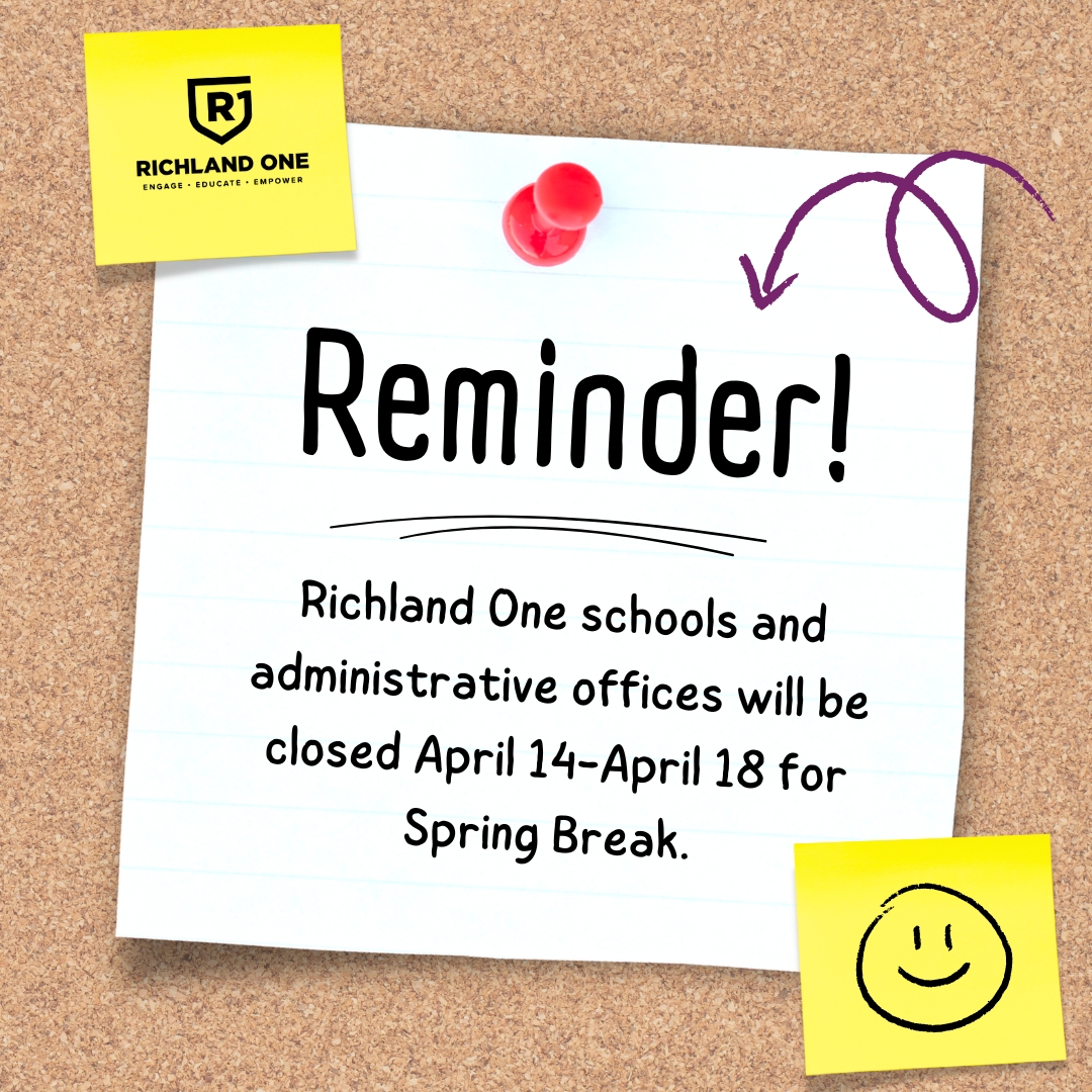 Friday will be the last day of classes for students before Spring Break begins Monday, April 14 and runs through Friday, April 18.

As a reminder, Monday, April 21 will be an eLearning day (hurricane makeup day) for students. Students will return to school Tuesday, April 22.