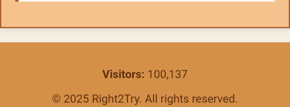 Right2try.com officially in 6 digits!

Hope it's helping ✌️🤠💛