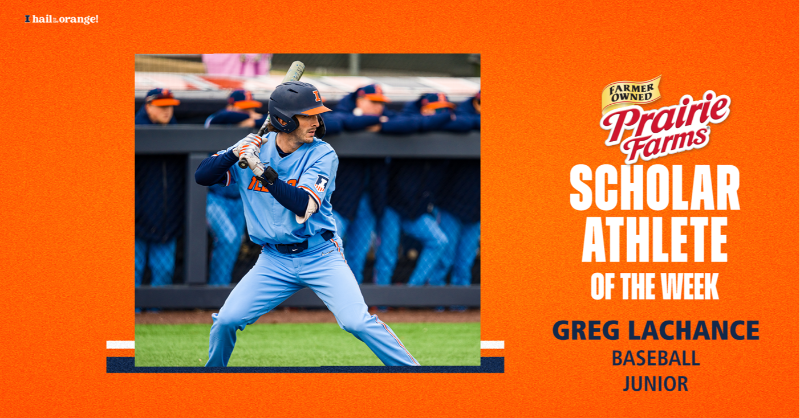 IlliniAthletics's tweet photo. Congratulations to @illinibaseball's @GregLaChance2 on earning this week's @PFDairy Scholar-Athlete of the Week Award!