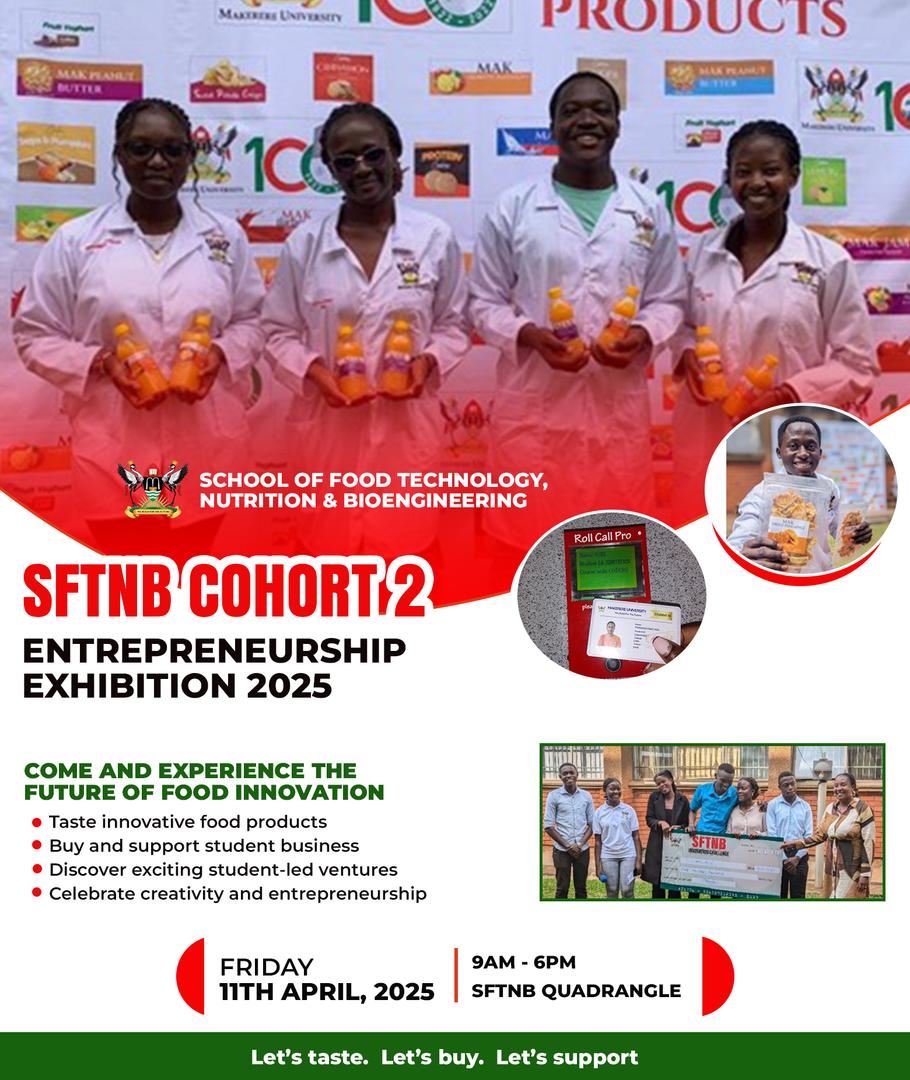 ##The SFTNB entrepreneurship Exhibition is back 🥁🥁🥳🥳
You're  invited to experience this great event,this  Friday 11th at the School of Food Technology,  Nutrition and Bioengineering Quadrangle. 
Come discover and experience the various students Innovations.
see you there 🤗🤗