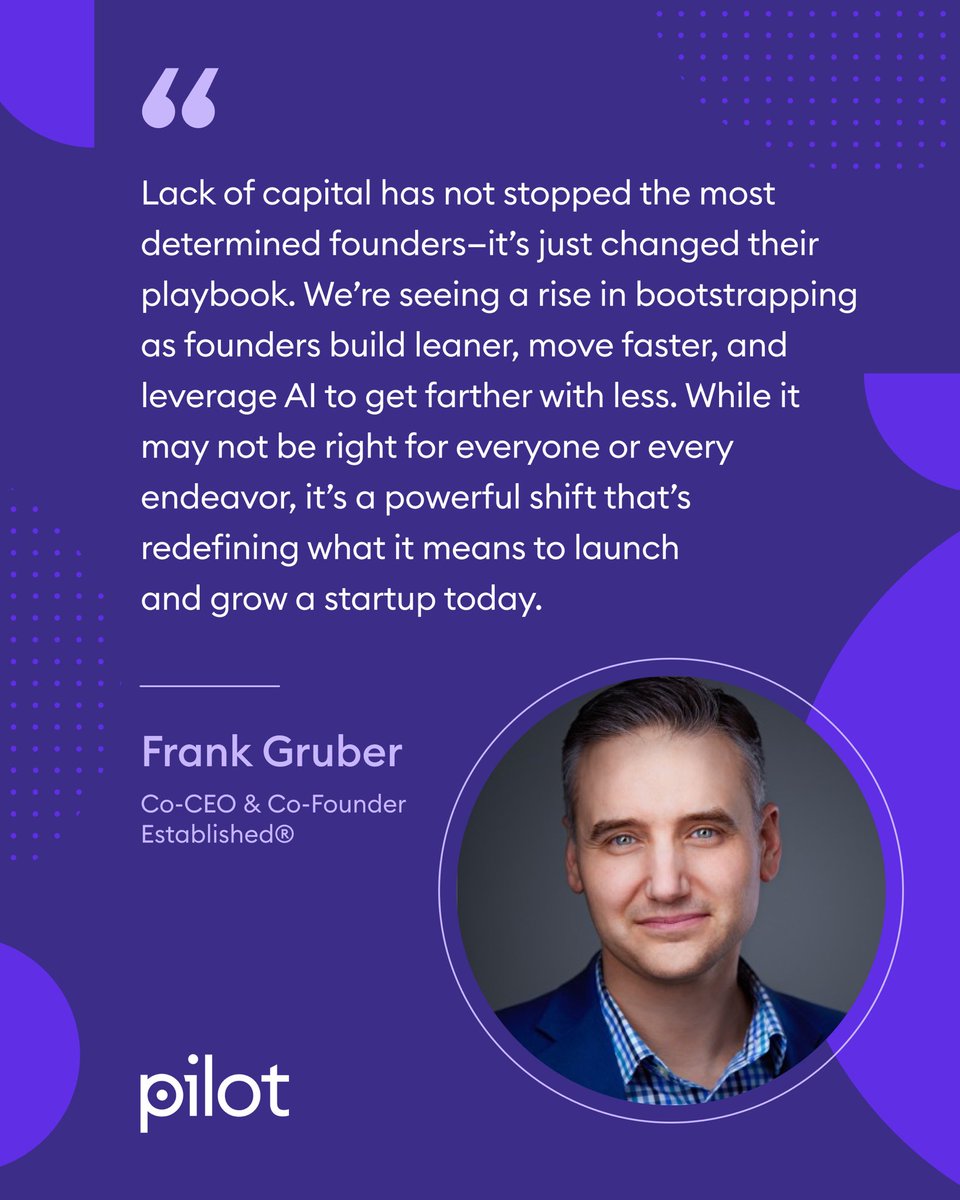 Frank Gruber (@frankgruber) on Twitter photo Founder salaries dropped 43% to $75K — founders are getting scrappy out of necessity!💪
Bootstrapping is rising, AI aids teams succeed, & building smarter. 🧠
We have seen first hand at <a href="/Established_VC/">Established Ventures</a> & <a href="/StartupofYear/">Startup of the Year®</a>. 👀
Report by: <a href="/PilotHQ/">Pilot</a>
pilot.com/founder-salary… Founder salaries dropped 43% to $75K — founders are getting scrappy out of necessity!💪
Bootstrapping is rising, AI aids teams succeed, & building smarter. 🧠
We have seen first hand at <a href="/Established_VC/">Established Ventures</a> & <a href="/StartupofYear/">Startup of the Year®</a>. 👀
Report by: <a href="/PilotHQ/">Pilot</a>
pilot.com/founder-salary…