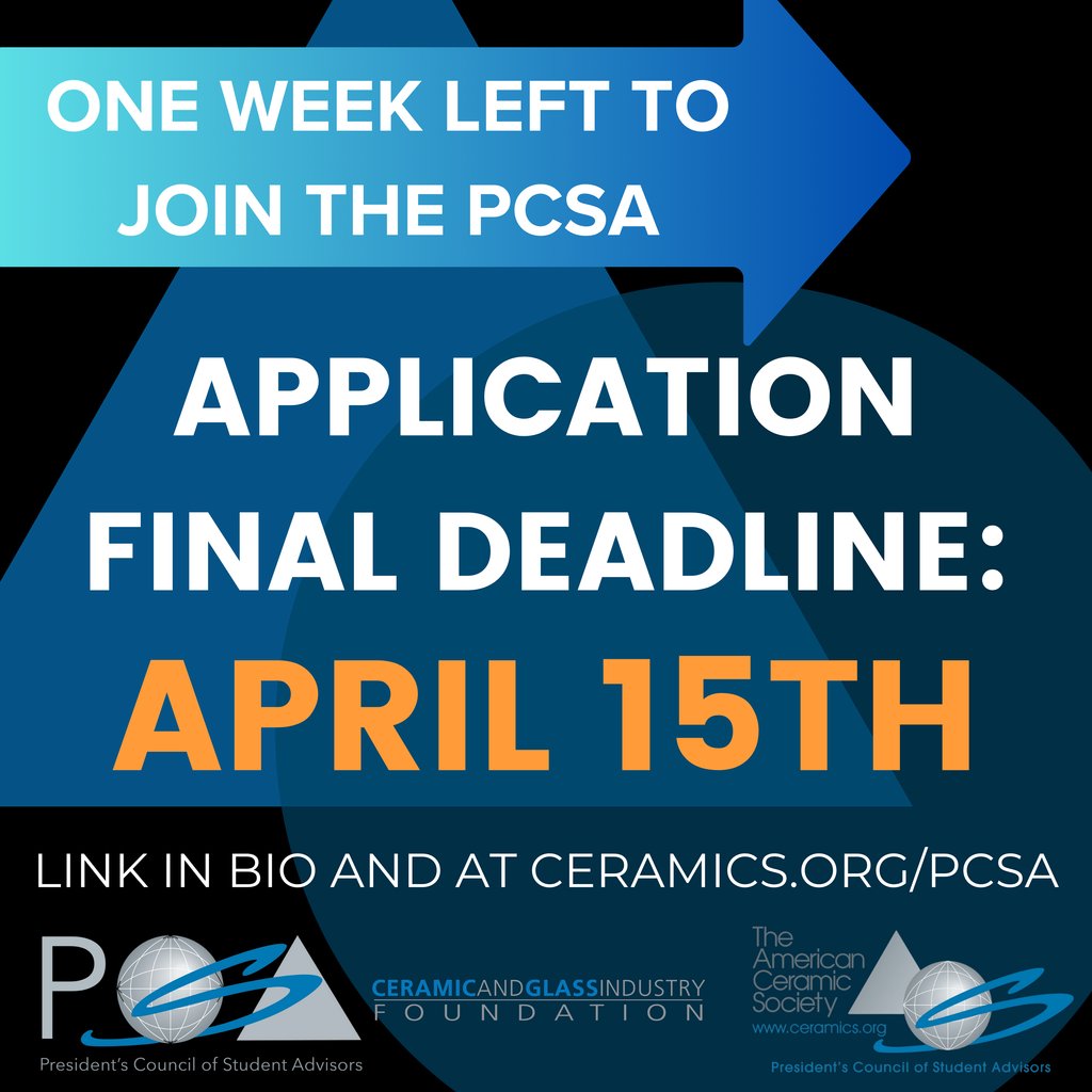 Don't miss out!!! There is officially less than one week left to send in your applications!! Feel free to reach out to us if you have any questions #PCSA #ceramics #glass