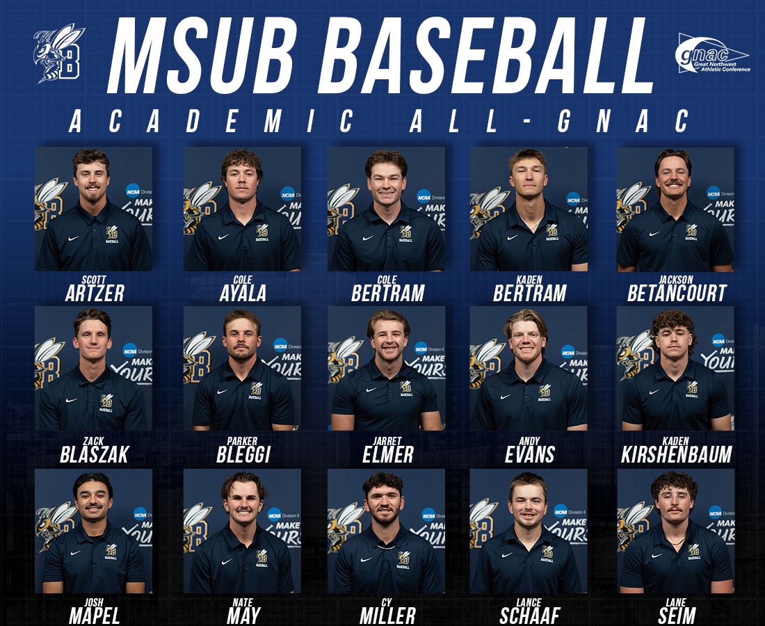 MSUBBaseball's tweet photo. Most Academic All-GNAC Selections in Program History🙌

Congratulations to these 15 honorees on receiving Academic All-GNAC recognition❗️

#msubsports | #msubbaseball https://t.co/Fi7KHjXWUL