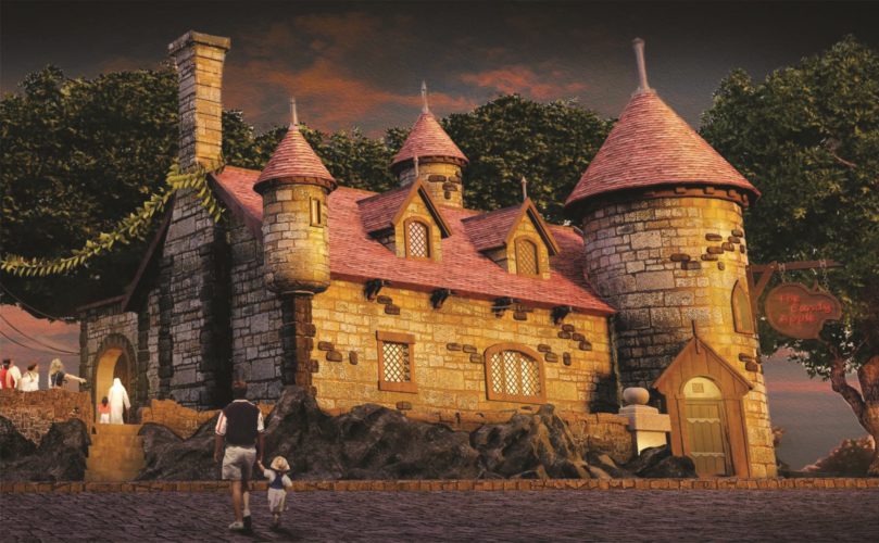 SandayJacob's tweet photo. Thanks to @coasterstudios new video, just wanted to share what he mentioned. The turreted Shrek buildings from the UAE look very suspiciously similar to the universal concept art and I then thought Shrek swamp looks like the small other building next to it. https://t.co/kuEXte53dH