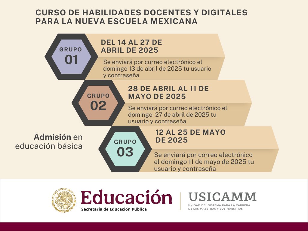 USICAMM_OFICIAL's tweet photo. ¡Ya puedes revisar si perteneces al Grupo 1 para realizar el 𝘾𝙪𝙧𝙨𝙤 𝙙𝙚 𝙝𝙖𝙗𝙞𝙡𝙞𝙙𝙖𝙙𝙚𝙨 𝙙𝙤𝙘𝙚𝙣𝙩𝙚𝙨 𝙮 𝙙𝙞𝙜𝙞𝙩𝙖𝙡𝙚𝙨 𝙥𝙖𝙧𝙖 𝙡𝙖 𝙉𝙪𝙚𝙫𝙖 𝙀𝙨𝙘𝙪𝙚𝙡𝙖 𝙈𝙚𝙭𝙞𝙘𝙖𝙣𝙖!👩‍💻🧑‍💻

📌Sólo deberás buscar tu folio en la lista
📌El curso es obligatorio para tu participación en el proceso.
📌Es gratuito

⚠️ La lista con la lista de folios de las personas que pertenecen al grupo uno, la encuentras en el siguiente enlace: https://t.co/oQfBlAyJB0

🖥🖱Accede a través del siguiente link: https://t.co/Borm7hYRC1 (mismo que encontrarás en Venus)