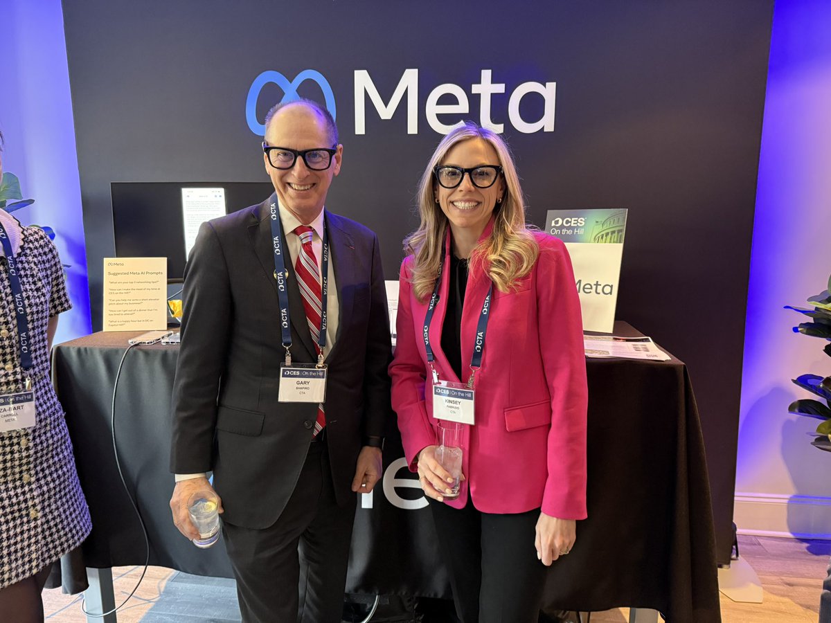 GaryShapiro's tweet image. At @CTATech’s CES on the Hill, @kmfabrizio and I checked out @Meta’s Ray Ban glasses, which can translate foreign languages in real time! #WhoWoreItBetter #CTATechWeek #CESontheHill