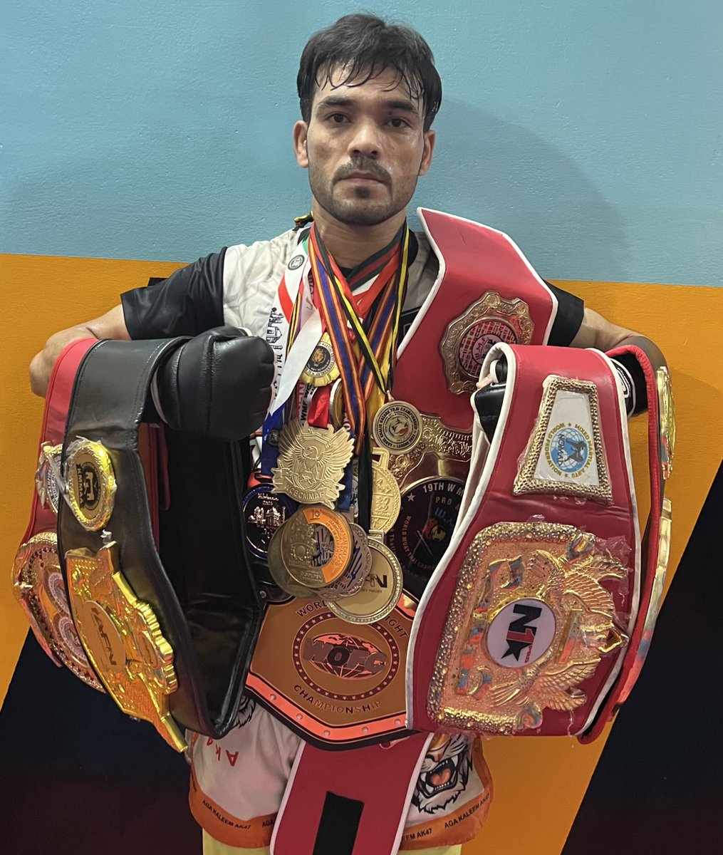 AghaKickboxer's tweet photo. I am facing  too many challenges 
8 to 4 Working at Hotel 
6 to 11 workout 
I give my sweat my blood everything but I didn't get any job proper sponsorship 
these are not only belts and medals. This is proud of Pakistan. I request from government please help me.  @GovtofPakistan https://t.co/NbYZ3O39E6