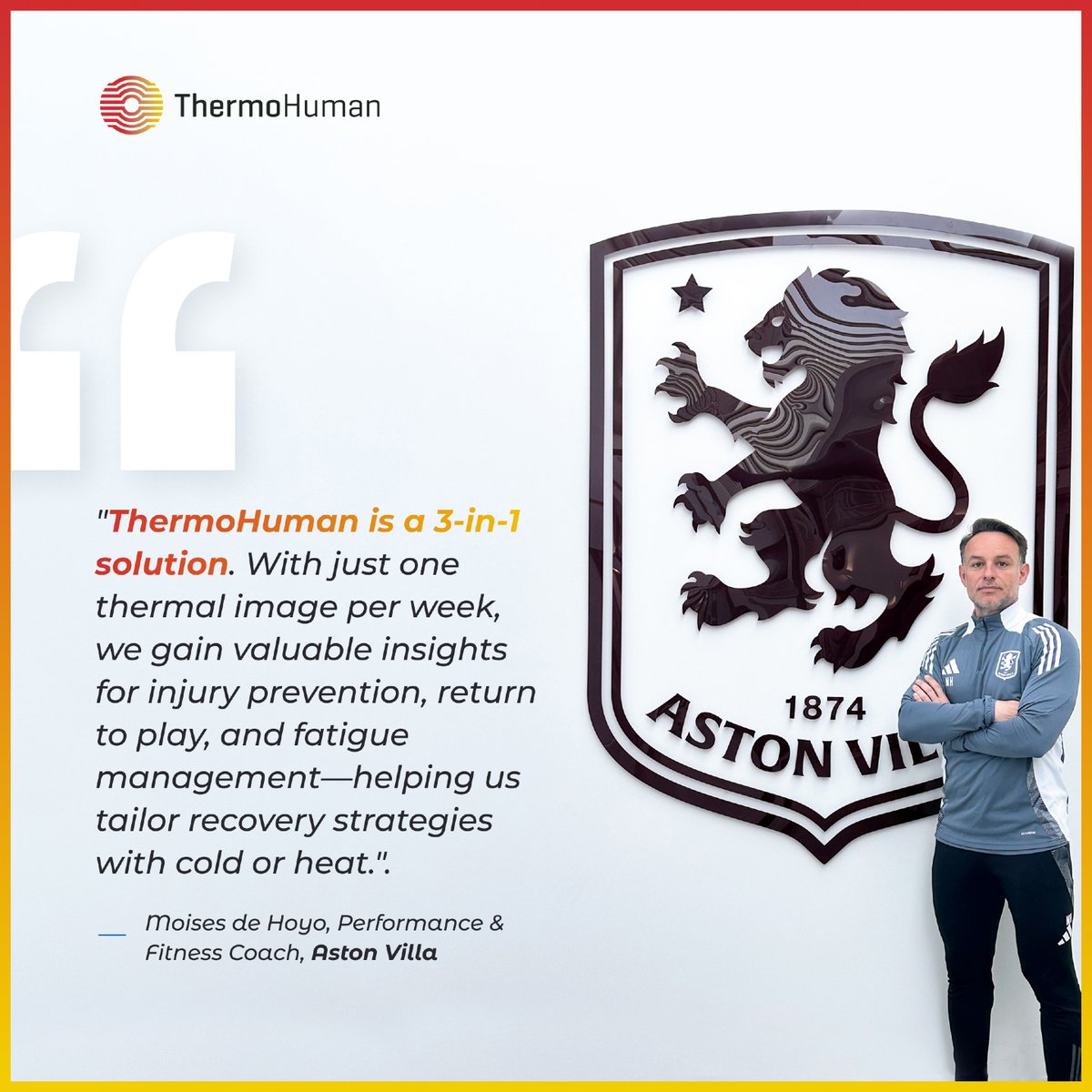 ThermoHuman (@thermohuman) on Twitter photo Aston Villa (<a href="/AVFCOfficial/">Aston Villa</a>) ⚽️ is using ThermoHuman 🌡️ to boost performance & protect their players.
Moisés de Hoyo (<a href="/dehoyolora/">Moisés de Hoyo Lora</a>) (Performance Coach) shares how one thermal image per week gives them powerful insights 👇 Aston Villa (<a href="/AVFCOfficial/">Aston Villa</a>) ⚽️ is using ThermoHuman 🌡️ to boost performance & protect their players.
Moisés de Hoyo (<a href="/dehoyolora/">Moisés de Hoyo Lora</a>) (Performance Coach) shares how one thermal image per week gives them powerful insights 👇