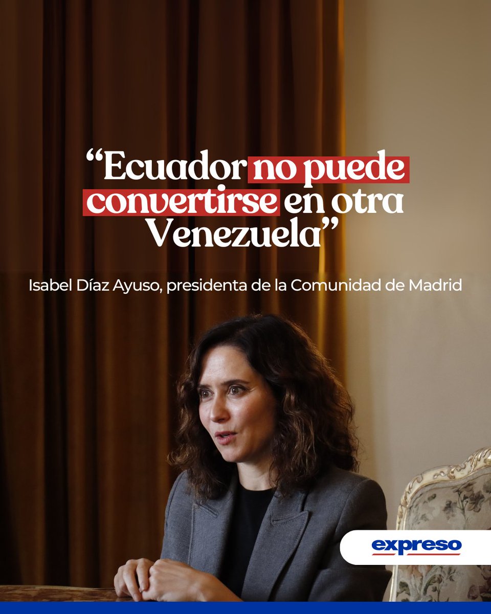 Expresoec's tweet photo. Isabel Díaz Ayuso, presidenta de Madrid, está en Ecuador para apoyar a Daniel Noboa y habla con EXPRESO sobre los retos de su Comunidad, que alberga una gran colonia ecuatoriana.

Los detalles: https://t.co/U1A4GzDI6b https://t.co/syqHII1VpZ