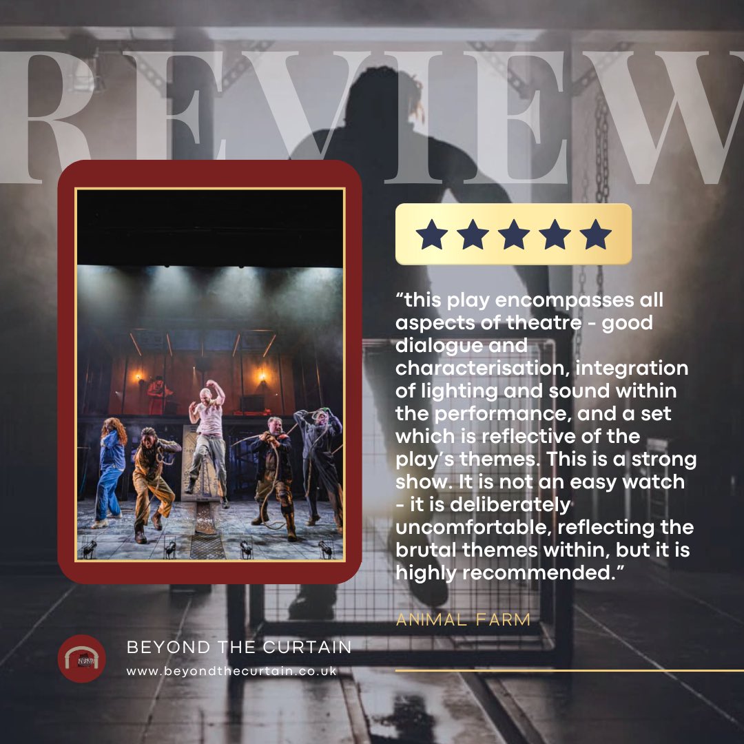 “This staging of George Orwell’s 1945 novel is remarkably relevant to today in its exploration of the themes of power, injustice and exploitation.”
⭐️⭐️⭐️⭐️⭐️

Chloe reviews Animal Farm which runs at Nottingham Playhouse until Saturday 12th April. 

beyondthecurtain.co.uk/2025/04/animal…