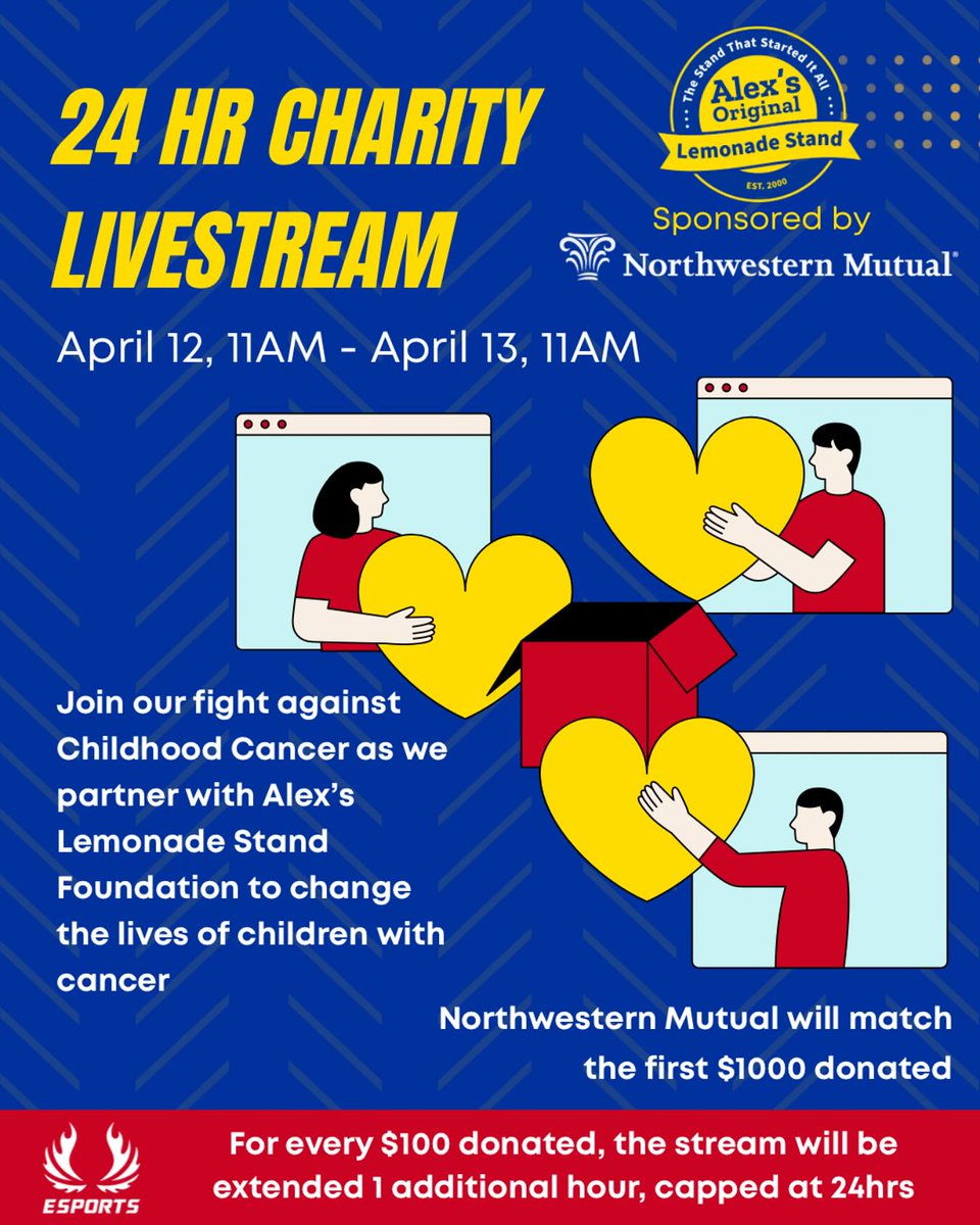 Carthage Firebirds Esports (@carthageesports) on Twitter photo Join us this weekend and we join the fight against Childhood Cancer as we partner with <a href="/AlexsLemonade/">Alex's Lemonade Stand Foundation</a> to raise money to improve the lives of children with cancer ๐ Join us for a weekend of fun as we raise awareness for this important cause๐ช๐ฝ๐๐ฝ Join us this weekend and we join the fight against Childhood Cancer as we partner with <a href="/AlexsLemonade/">Alex's Lemonade Stand Foundation</a> to raise money to improve the lives of children with cancer ๐ Join us for a weekend of fun as we raise awareness for this important cause๐ช๐ฝ๐๐ฝ