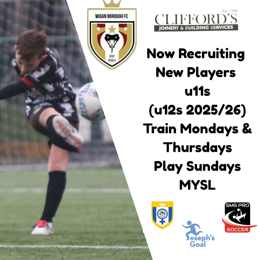 Wigan Borough JFC (@wiganboroughjfc) on Twitter photo We're on the lookout for additional players,under 11s,soon to be u12s.
We play Sundays in the MYSL.
Train Mondays & Thursdays.
<a href="/JosephsGoal/">Joseph's Goal</a> <a href="/WAFC_HGT/">WiganAthletic_HGT_</a> <a href="/SMSProSoccer/">SMSProSoccer</a> We're on the lookout for additional players,under 11s,soon to be u12s.
We play Sundays in the MYSL.
Train Mondays & Thursdays.
<a href="/JosephsGoal/">Joseph's Goal</a> <a href="/WAFC_HGT/">WiganAthletic_HGT_</a> <a href="/SMSProSoccer/">SMSProSoccer</a>
