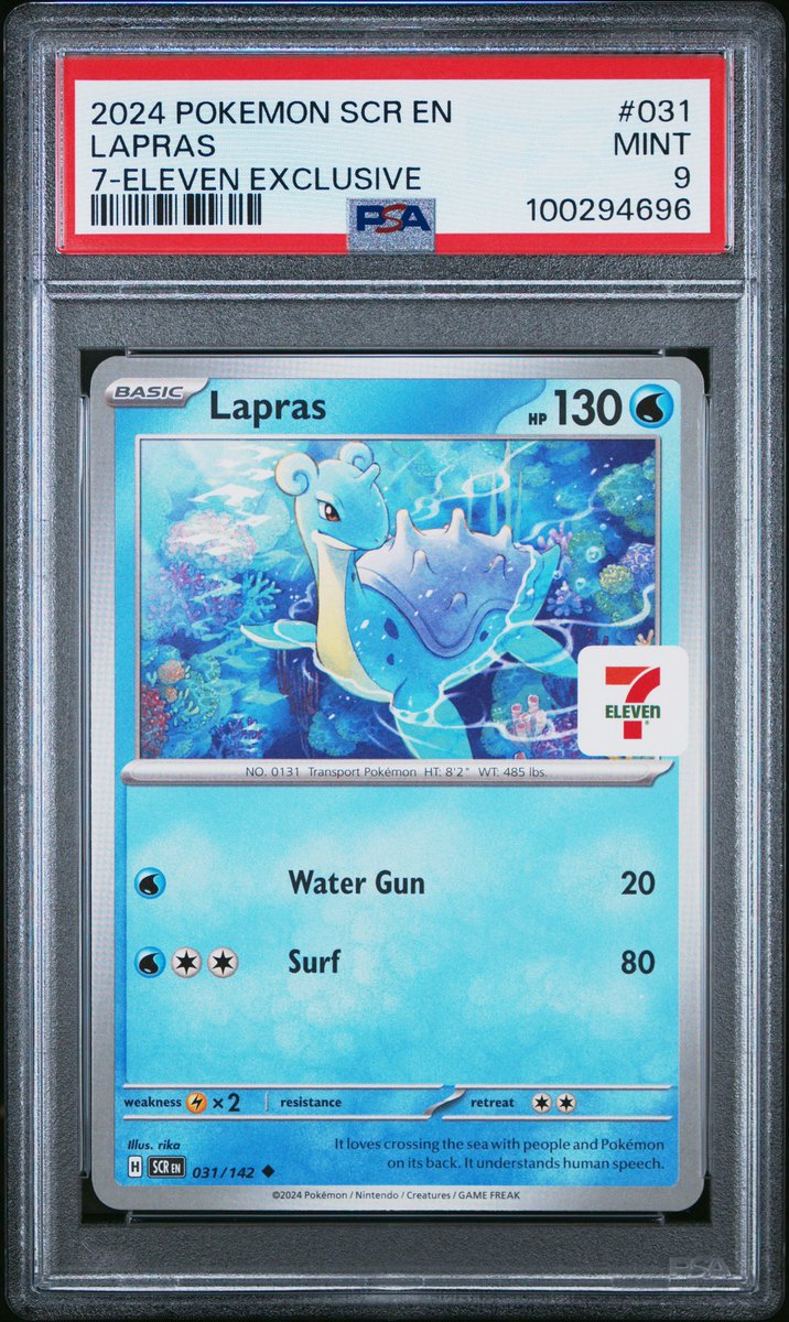 mistercrisdafur's tweet photo. PSA 9 Lapras (7-Eleven Exclusive) GIVEAWAY 🤩

To enter:

- like &amp; repost 🔄
- follow @mistercrisdafur 👑 🌊 
- tag 3 people 🧑‍🧑‍🧒

*Winner chosen 4/20 @ 4:20pm EST* 😜 https://t.co/hWQ3cWyV8P