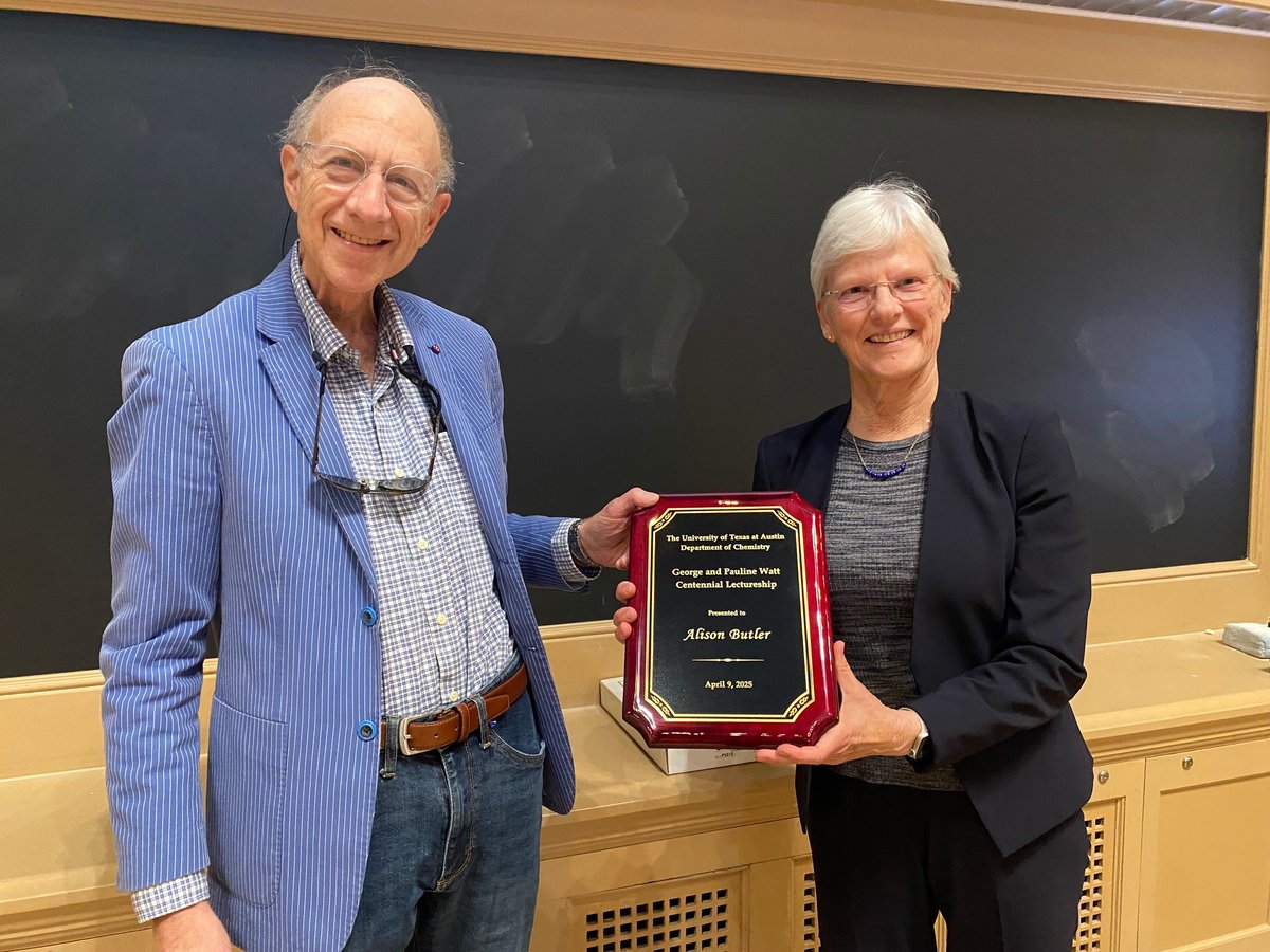 UT Austin Chemistry (@utchemistry) on Twitter photo We're honored to host Alison Butler of <a href="/ucsbchemistry/">UCSB Department of Chemistry and Biochemistry</a>, this year's George and Pauline Watt Centennial Lectureship speaker. We're honored to host Alison Butler of <a href="/ucsbchemistry/">UCSB Department of Chemistry and Biochemistry</a>, this year's George and Pauline Watt Centennial Lectureship speaker.