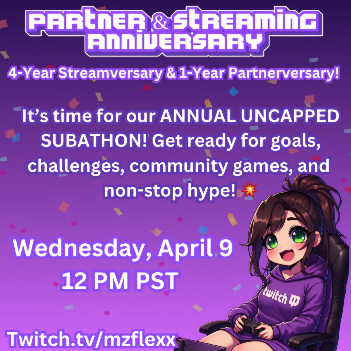 She’s leveled up, showed out, and now it’s time to celebrate!
<a href="/FlexxMz/">MzFlexx</a> is throwing down for her Partnerversary + Streamversary, and you already know it’s gonna be a WHOLE vibe.

Games. Giveaways. Chaos. Love. Flexx fam in full effect.
Be there or hear about it from everyone else.