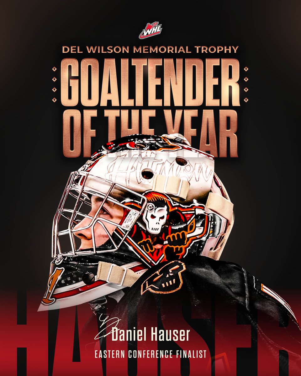 Daniel Hauser has been named an Eastern Conference Finalist for the Del Wilson Memorial Trophy! The award is presented to the WHL Goaltender of the Year. 

Details 📝 chl.ca/whl-hitmen/art…