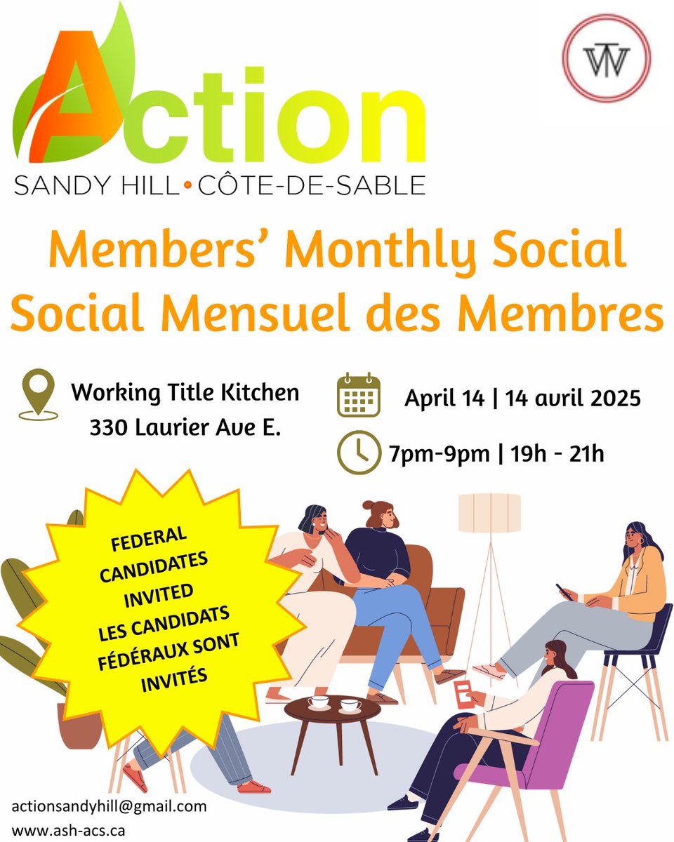 Les élections fédérales sont imminentes et l'ACS a invité les candidats fédéraux d'Ottawa-Vanier à la réunion des membres de ce mois-ci !

The federal election is soon, and ASH has invited federal candidates for Ottawa-Vanier to this month's membership meeting!