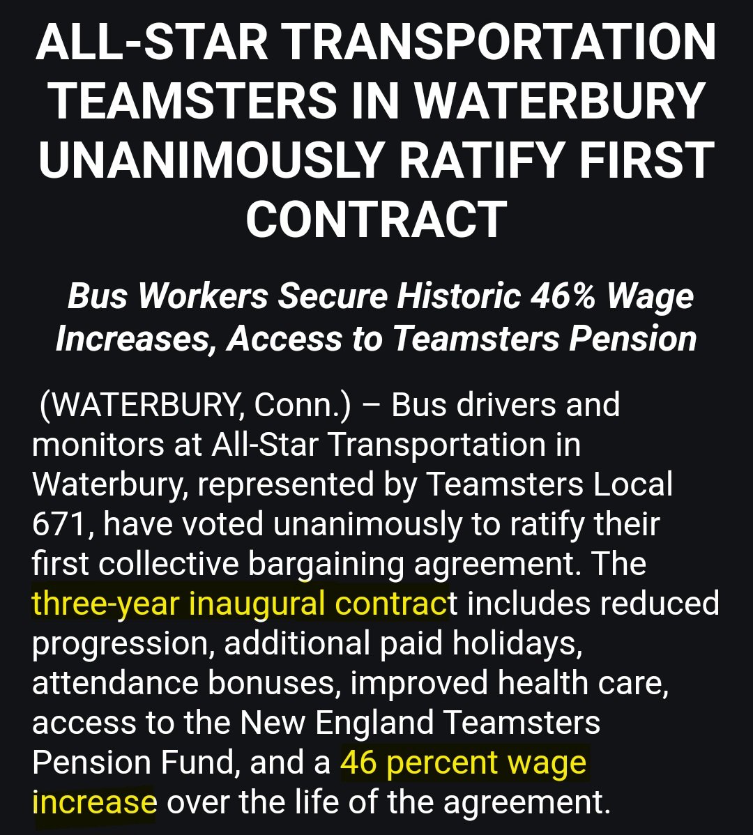 LaborReporters's tweet photo. Incredible from the @Teamsters:

A 🚨 46% 🚨 wage increase over 3 years PLUS a pension!

Life changing amounts of money. https://t.co/akBJEMaeGw