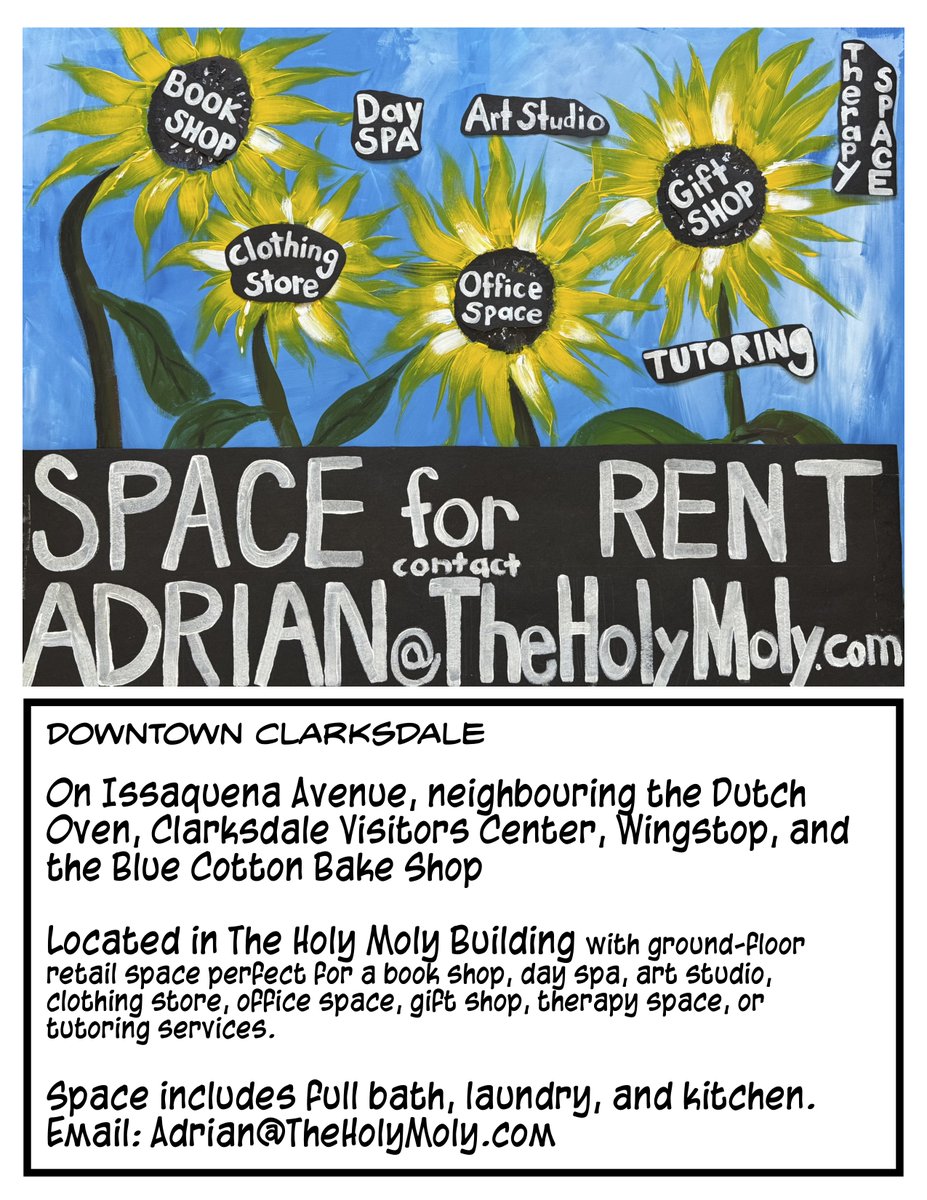 HolyMolyTemple's tweet photo. Retail space available in downtown Clarksdale, Mississippi, on Issaquena Ave, neighbouring the Dutch Oven, Clarksdale Visitors Center, Wingstop, and the Blue Cotton Bake Shop. Space includes full bath, laundry, and kitchen. Email:Adrian@ https://t.co/WW2a4Ezbsz #blues #bluesmusic https://t.co/NrwOK9JeoC