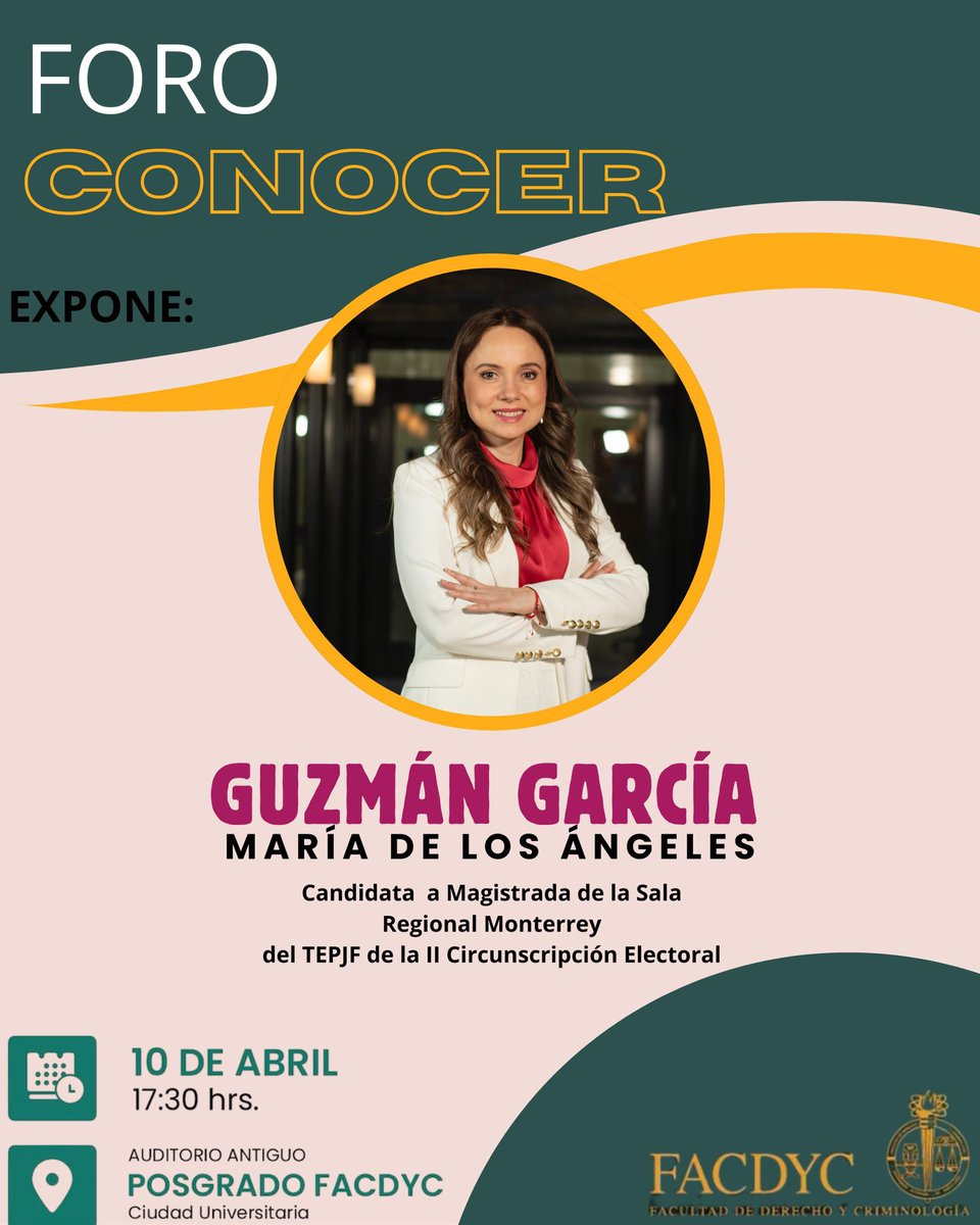 LoQuePasaEnNL's tweet photo. La Facultad de Derecho y Criminología de la @uanl está organizando foros para conocer a los y las candidatos al Poder Judicial.
Mañana jueves estará @AngelesGuzman_, candidato a magistrada a la sala regional Monterrey del TEPJF.
Es importante informarnos y conocer a quienes impartirán justicia; Charla abierta al público en general.
@FACDYC_UANL
#JusticiaAbierta #ElecciónJudicial #TransparenciaJudicial #FACDYC #UANL