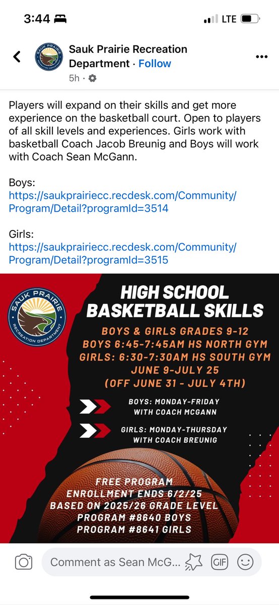 Families, make sure to sign your son up for high school skills!