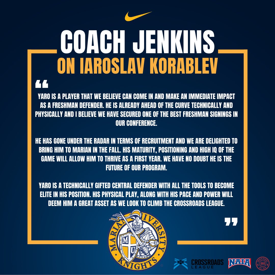 𝙒𝙚𝙡𝙘𝙤𝙢𝙚 𝙩𝙤 𝙈𝙖𝙧𝙞𝙖𝙣, 𝙔𝙖𝙧𝙤! 💪

We are excited to announce the signing of Iarsolav Korablev from Ukraine. Yaro has been in the U.S. playing at a very high club level and will join Coach Jenkins’ roster in August.

#GoKnights ⚔️
