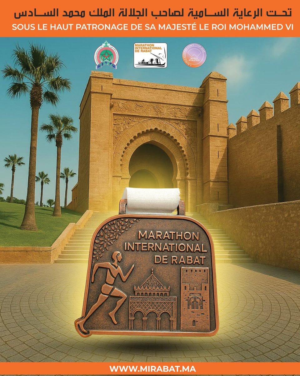 RabatMarathon's tweet photo. 🥇جميع المشاركين في 10 كلم، نصف الماراطون والماراطون سيحصلون على ميدالية فريدة توثّق إنجازهم!
⏳ كونوا في الموعد يوم 27 أبريل 2025!
#MIRabat2025 #FRMA https://t.co/fD0Qlgiy0l