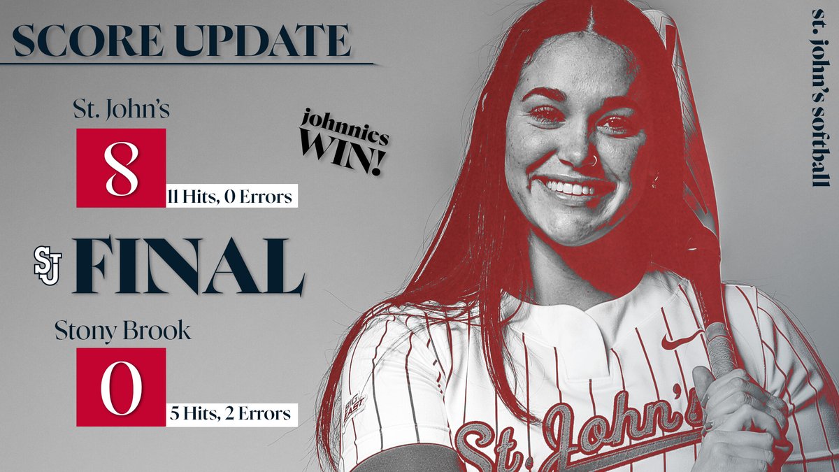 StJohnsSoftball's tweet photo. THE JOHNNIES TAKE DOWN STONY BROOK IN FIVE INNINGS‼️‼️
St. John's improves its winning streak to eight games😤 https://t.co/DoIgJ74TU1