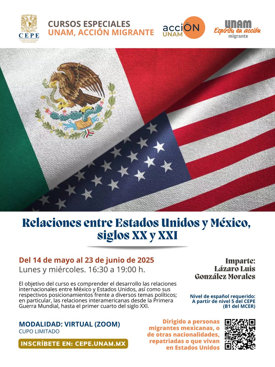 🇲🇽 ¡Explora la historia e identidad de México con cursos sin costo en línea del CEPE! 📷 Inscripciones: desde el 21 de abril 📷cepe.unam.mx/cursos/cultura…… 📷 Enfocado a personas migrantes y público general 📷¡Cupo limitado! #UNAM#AcciónMigrante #HistoriaDeMéxico #IdentidadMexicana